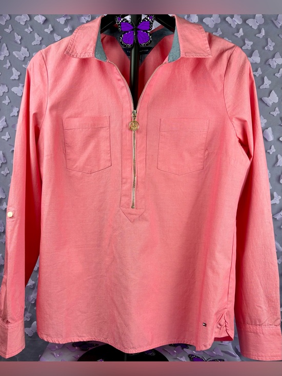 Tommy Hilfiger Tops - Tommy Hilfiger Coral Pink Long-Sleeve Half-Zip Top